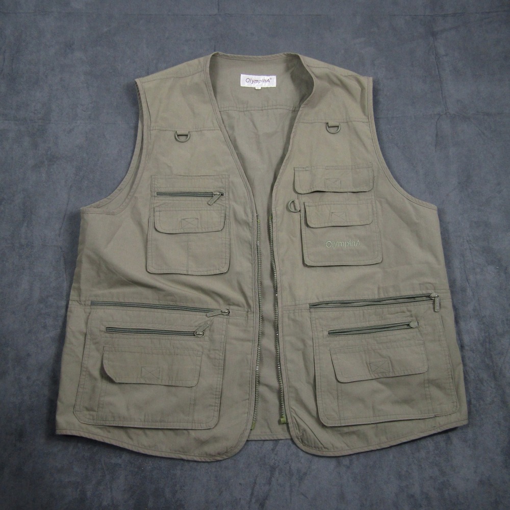 OlympinA Fishing Vest Mens 5XL Khaki Tan Multi-Pocket Utility Gilet Outdoor